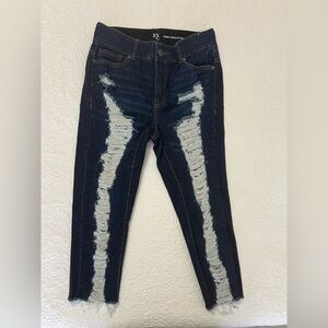 New York & Company Dark Blue Distressed Jeggings
